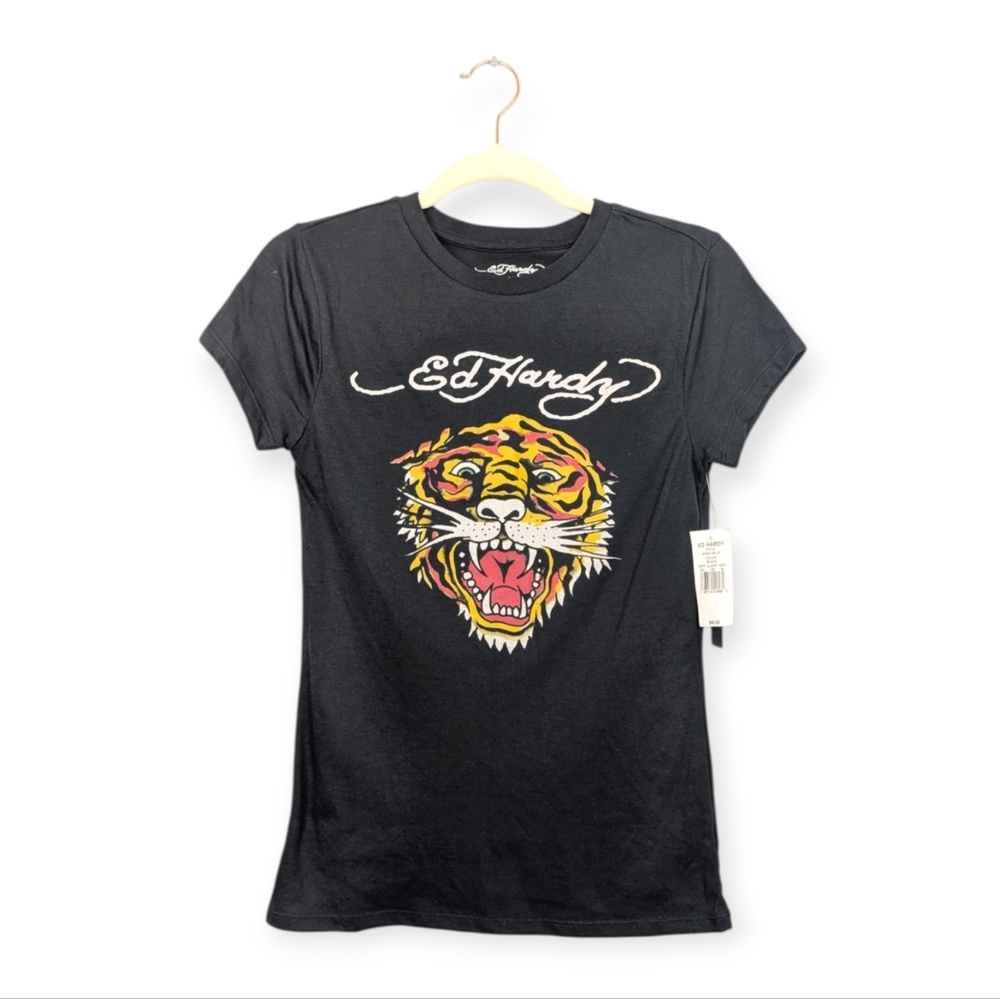 NWT Ed Hardy Black Tiger Head Short Sleeve Tee Size M